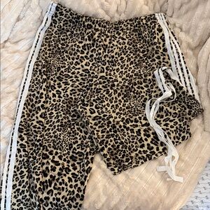 Women Leopard Print Track Pants with White Stripes